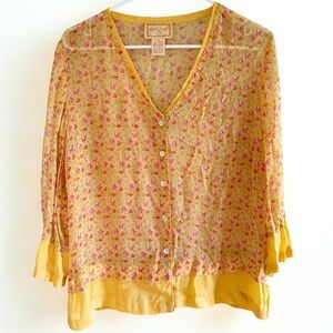 Vintage April Cornell Top Women M Cottage Romantic Feminine Sheer Lagen Floral